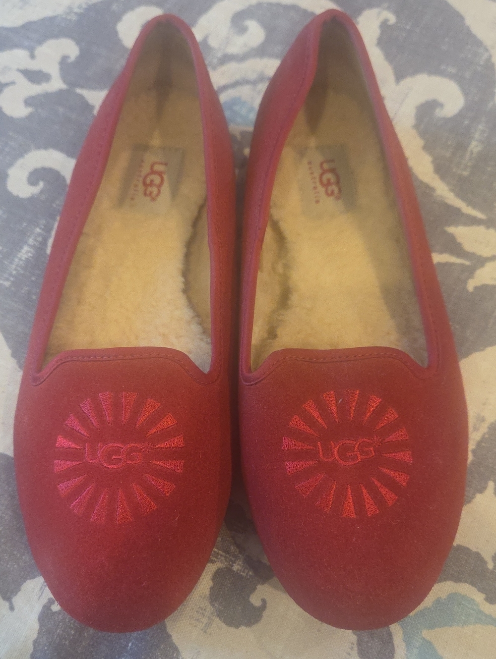 UGG Women's Red Suede Slip-On Loafers